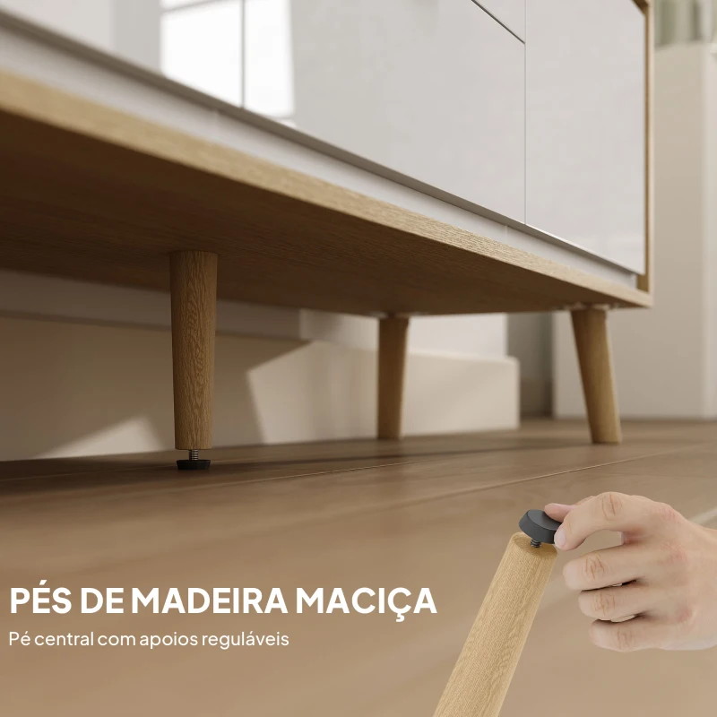 HOMCOM Móvel de TV Moderno para Sala com 2 Gavetas para Televisão 55 Polegadas 120x35x50 cm Branco Brilhante e Carvalho