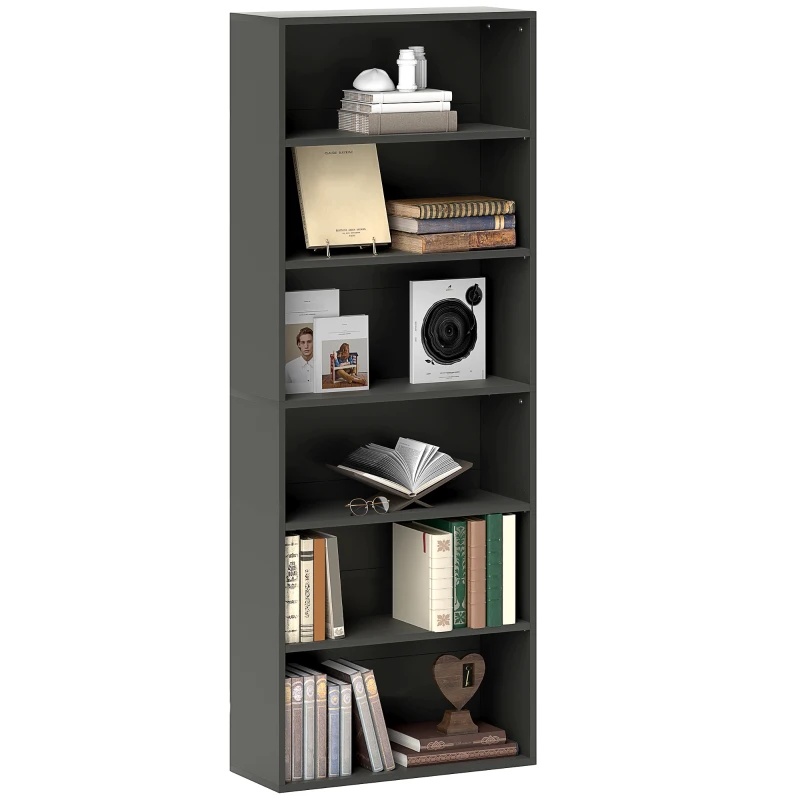 HOMCOM Bibliothèque étagère de rangement 6 niveaux avec étagères réglables pour salon, chambre, bureau, 60x24x158,5cm, noir