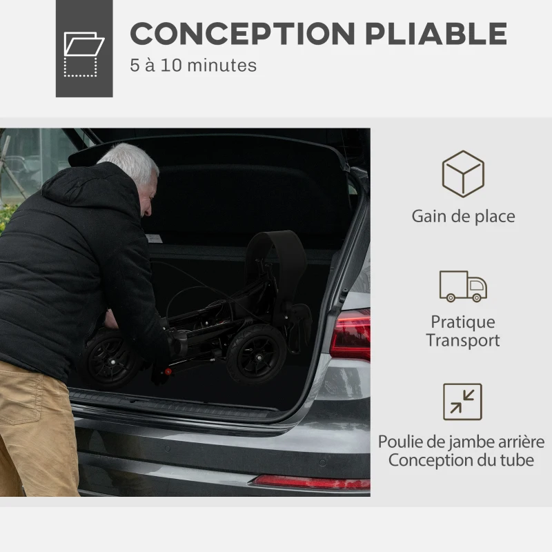 HOMCOM Déambulateur 4 roues pliable, rollator en aluminium léger, siège rembourré, dossier, poignée réglable, 69x64x98,5cm noir