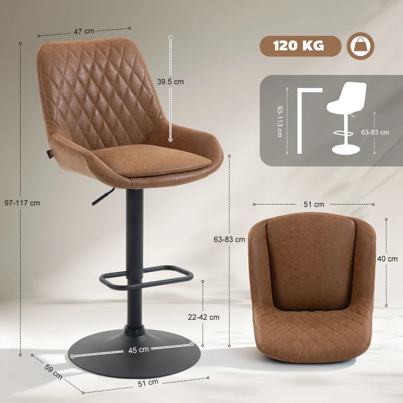 HOMCOM Set of Two Faux Leather Retro Bar Stools - Orange