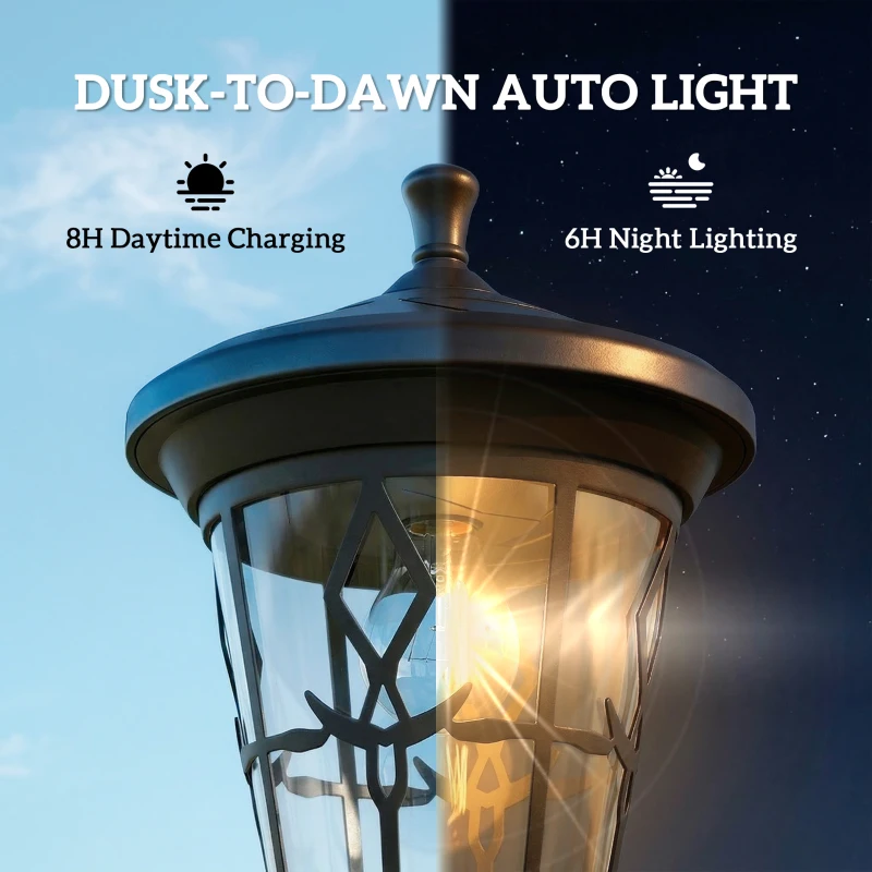 Outsunny Lot de 2 Lampadaires Solaires 1,86 m pour Jardin, Lampes de Rue en Acier Inoxydable à Hauteur Réglable Noir