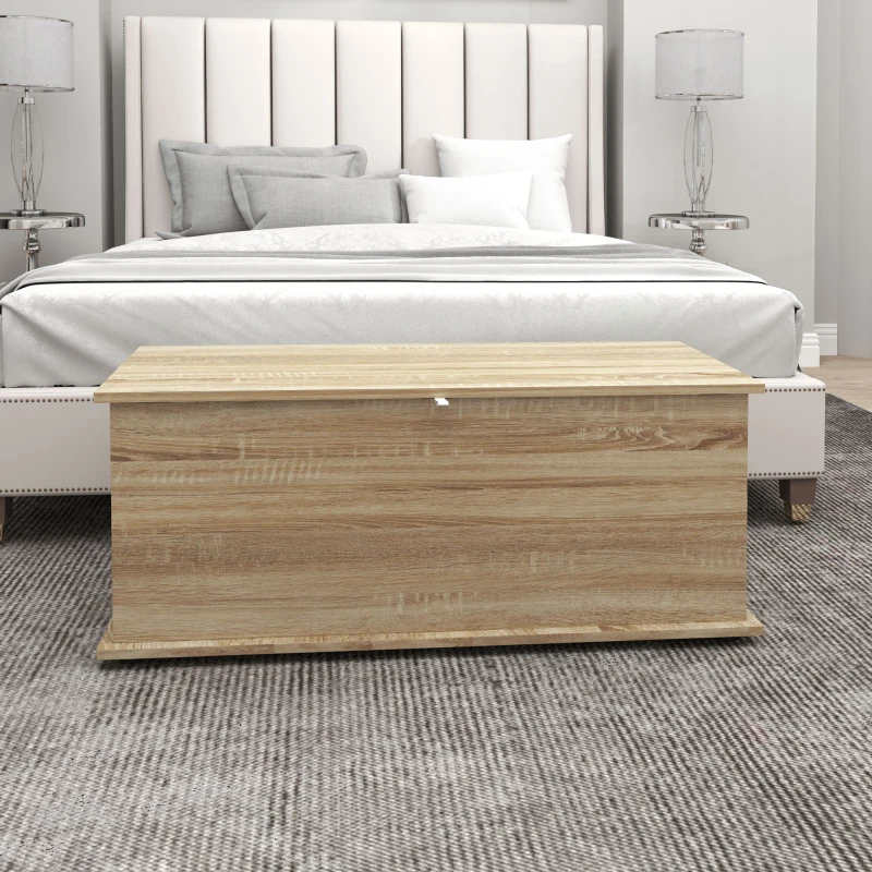 HOMCOM Banco de Almacenaje con Bisagra de Seguridad Estilo Moderno para Pasillo Dormitorio Salón 100x40x40 cm Roble