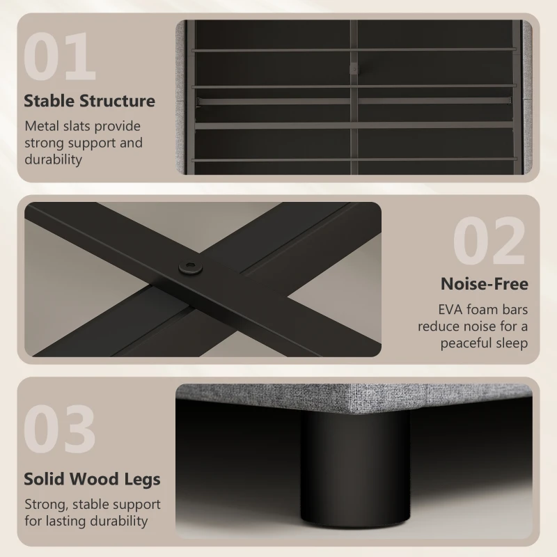 HOMCOM Bedframe 140 x 200 cm met Hoofd- en Voetbord, Platformbed met Hydraulische Opbergruimte, LED-Verlichting