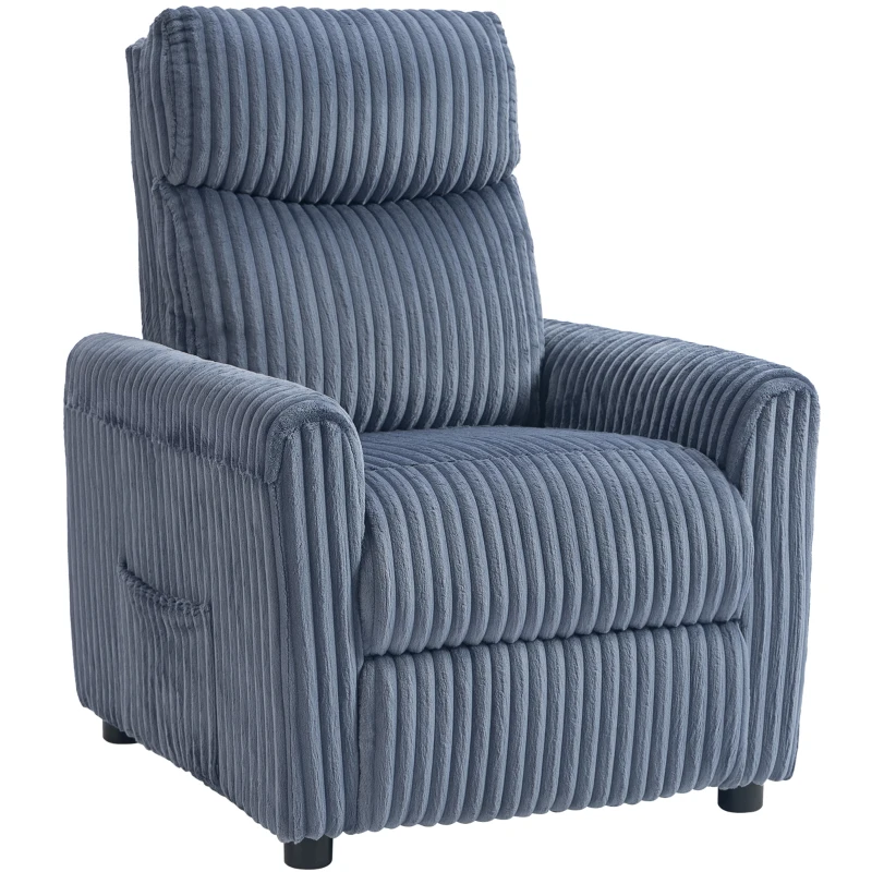 HOMCOM Poltrona Relax Reclinável Manual Estofada em Veludo com Apoio para Pés 73x86x100 cm Azul Escuro