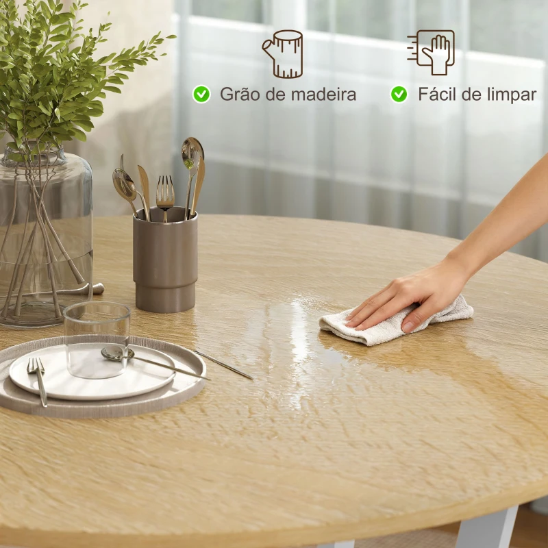 HOMCOM Mesa de Refeição Redonda Mesa de Jantar Estilo Industrial com Bancada de Madeira e Estrutura de Aço Ø90x76 cm Madeira e Branco