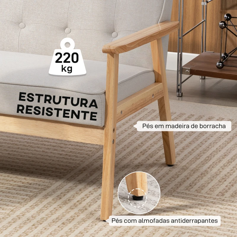 HOMCOM Sofá de 2 Lugares com Encosto e Almofadas Acolchoados Pés de Madeira Antiderrapantes 113x67x78 cm Bege