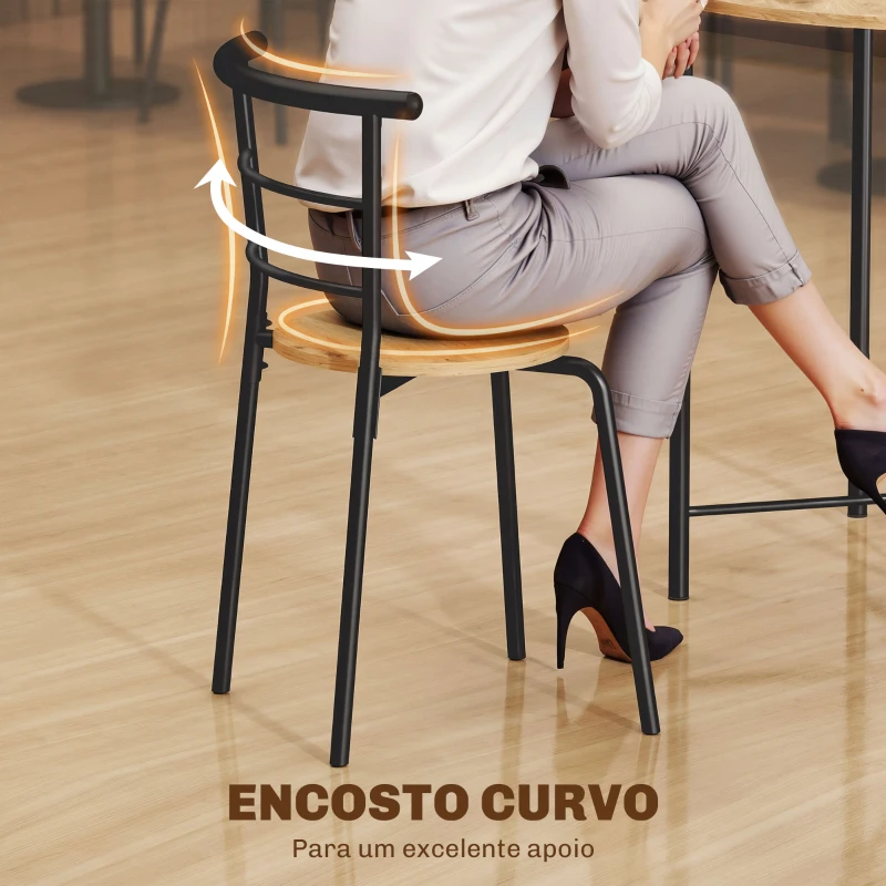 HOMCOM Conjunto de Mesa e Cadeiras de Refeição Mesa de Cozinha Redonda com 4 Cadeiras Estilo Industrial Madeira e Preto