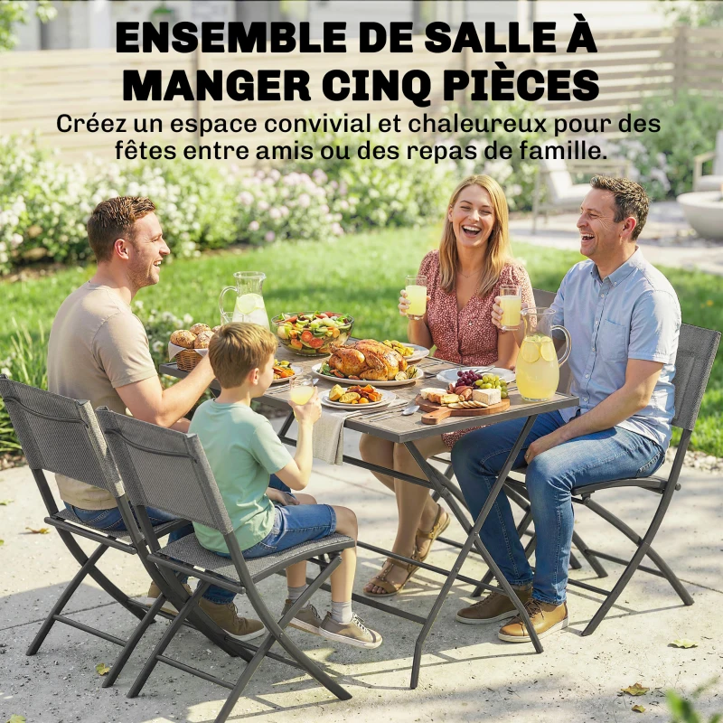 Outsunny Ensemble de Salle à Manger de Jardin 5 Pièces, Table et Chaises Pliantes, Mobilier d'Extérieur