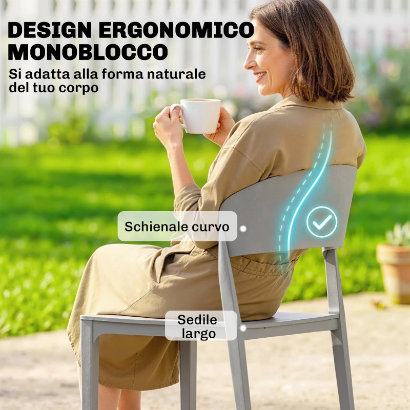 Outsunny Set 4 Sedie Giardino Outsunny, Impilabili, Struttura pp Adatte per Tutte le Stagioni