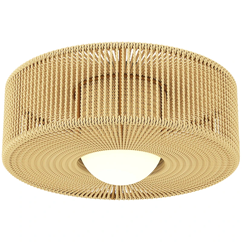 HOMCOM Candeeiro de Teto com Lâmpada LED G9 20W 3000 K Candeeiro de Teto Boémio com Ecrã de Corda de Linho Ø30x16 cm Castanho Claro