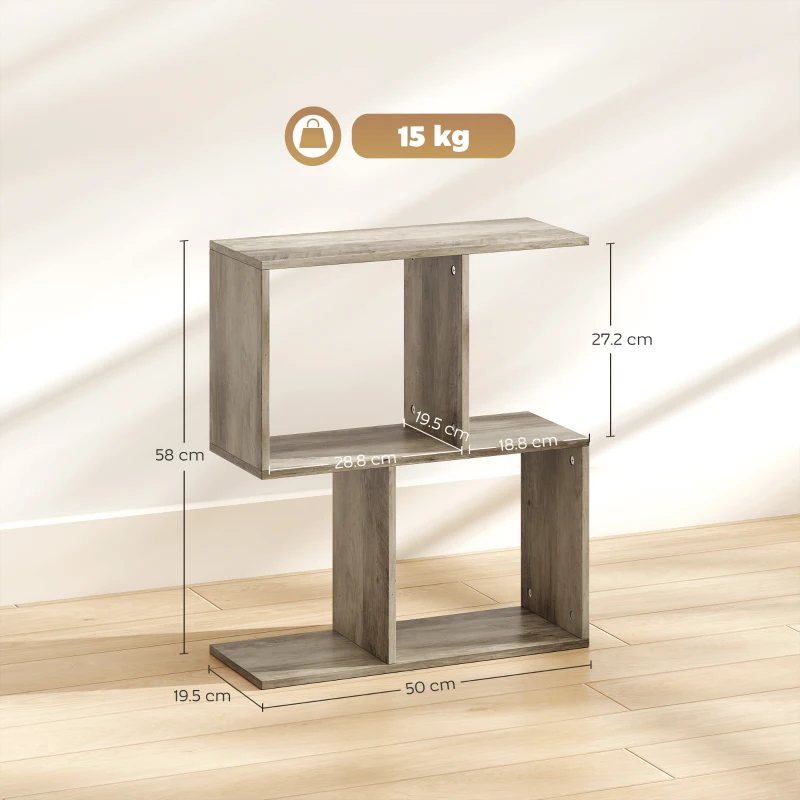 HOMCOM Side Table, Narrow End Table with Storage Shelves, S-Shaped, 3-Tier, 50W x 19.5D x 58H cm, Grey