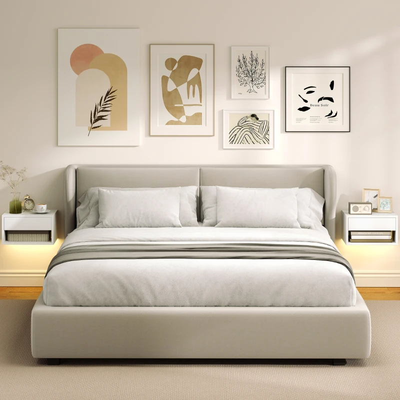 HOMCOM Conjunto de 2 Mesas de Cabeceira Flutuantes com Luzes LED RGB Controlo por APP e Prateleira Aberta 37x32x21 cm Branco