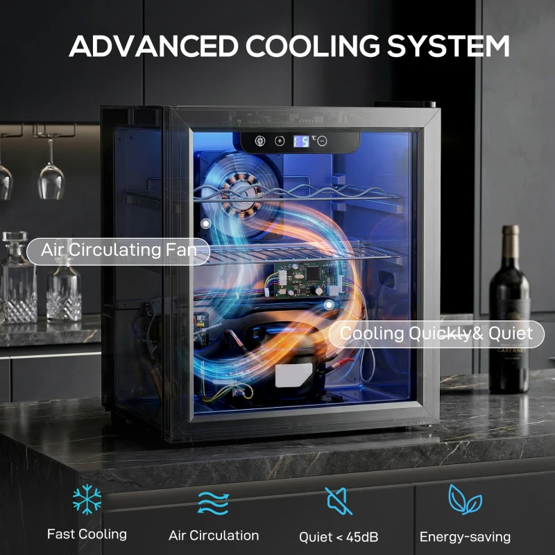 HOMCOM Cantinetta Vino Refrigerata 12 Bottiglie 36L, Temperatura Regolabile 4-16°C con Vetro Anti UV, Nera