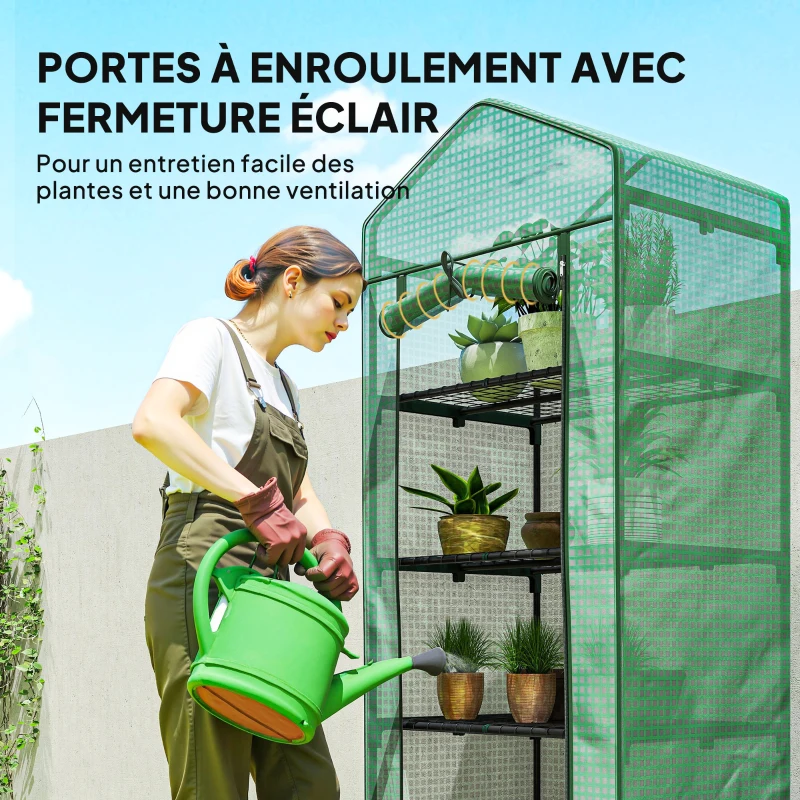 Outsunny Serre de jardin balcon étagère serre 5 niveaux 0,69 x 0,49 x 1,93 m acier bâche amovible PE vert