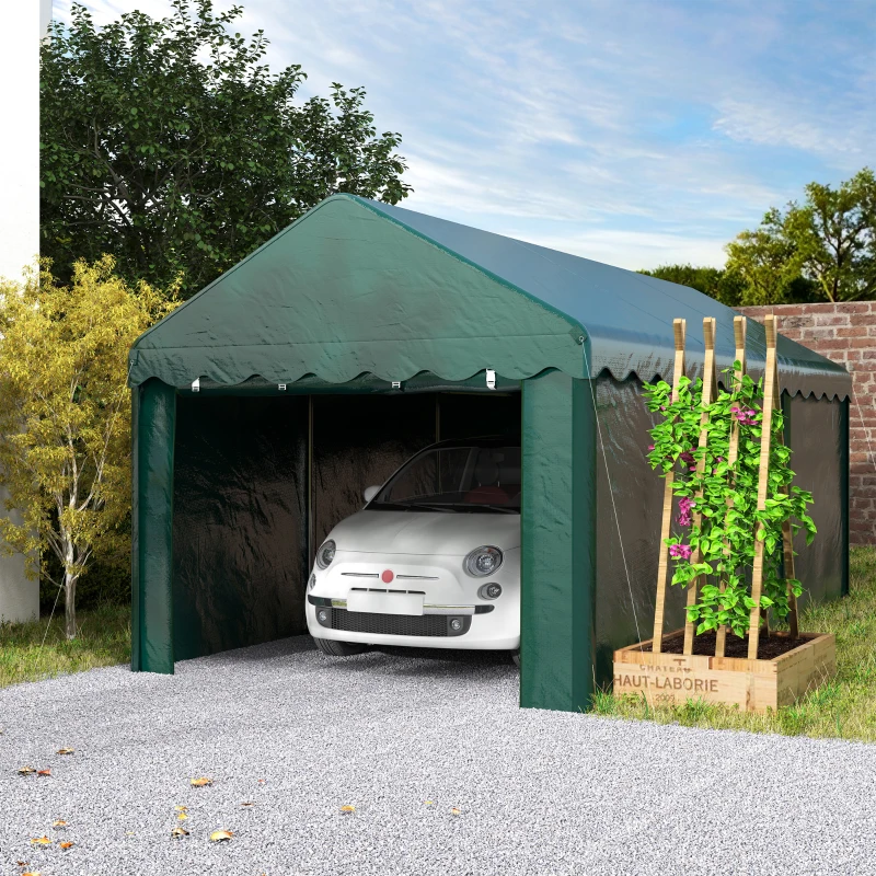Outsunny Tente garage carport 3 x 6m Auvent de voiture robuste avec 2 portes enroulables, toile 200g PE, vert