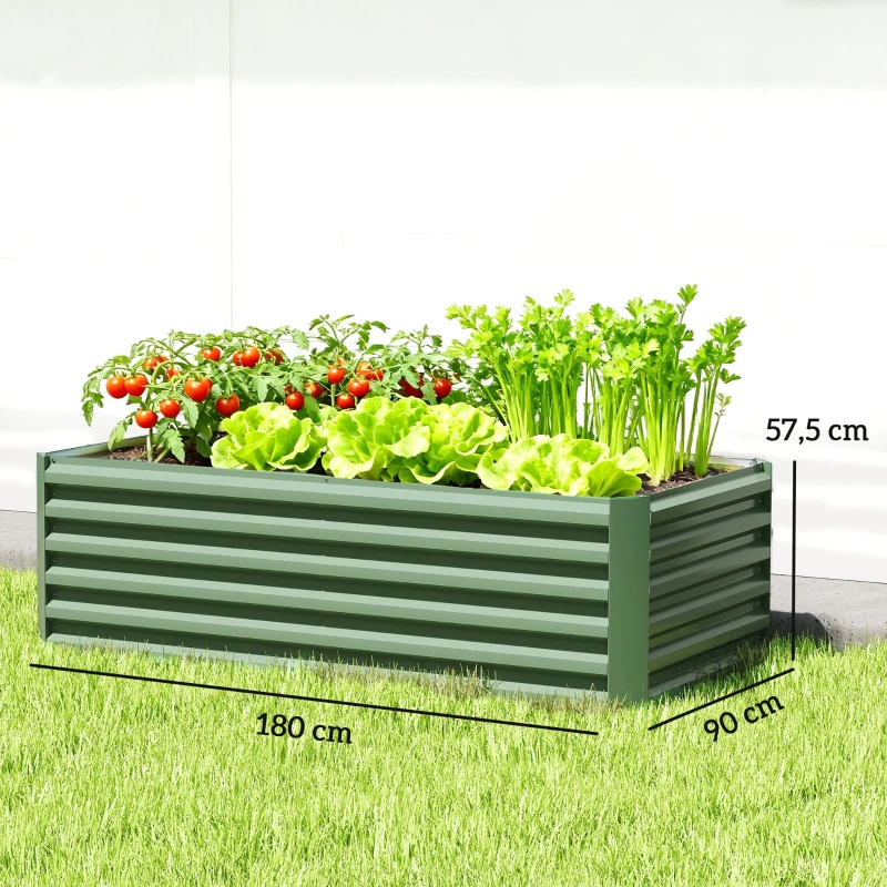 Outsunny Jardinière surélevée en acier galvanisé, lit de jardin avec fond ouvert, 180 x 90 x 57,5 cm, vert clair