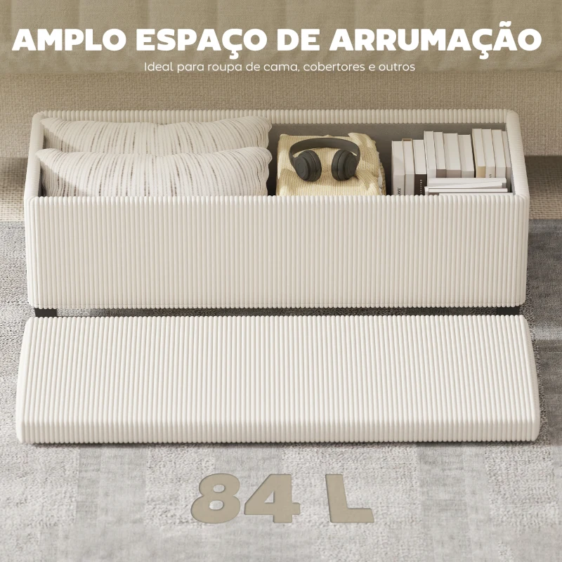 HOMCOM Banco de Arrumação Capacidade de 84 L Estofado em Veludo Banco Pé de Cama para Dormitório 112x42x40 cm Bege