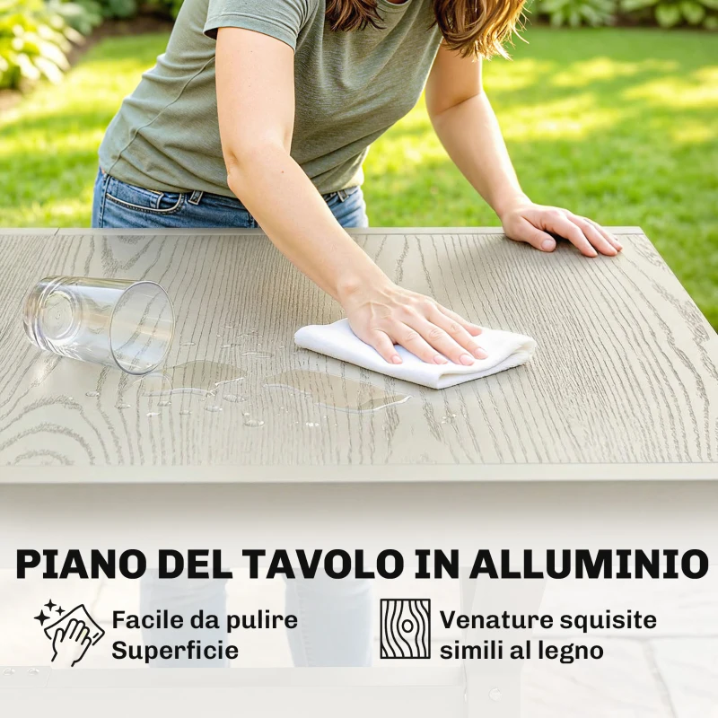 Outsunny Tavolo da Giardino Allungabile per 8-10 Persone, in Alluminio e Acciaio, 154/214x85x73 cm, Grigio