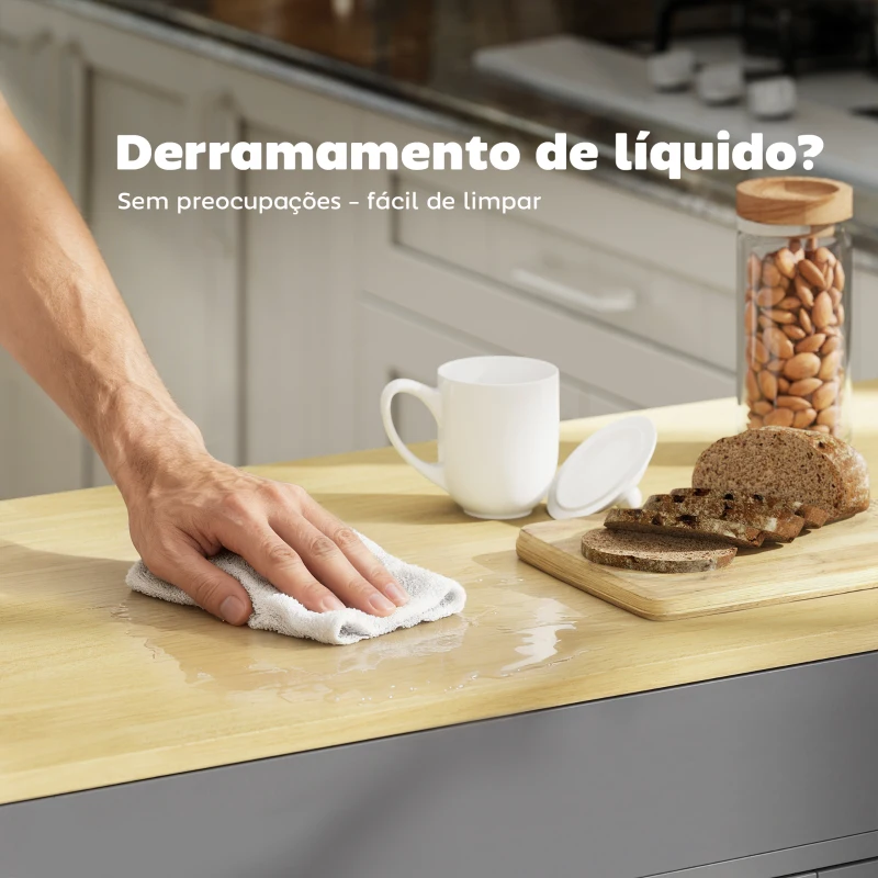 HOMCOM Ilha de Cozinha com Rodas Tampo Extensível Carrinho de Cozinha com 4 Portas Prateleiras Ajustáveis Estante Lateral Aberta Cinza