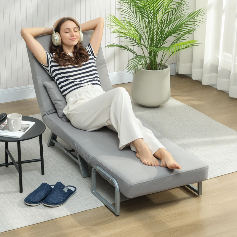HOMCOM Sofá Cama Dobrável Estofado em Linho Sintético com Encosto Ajustável em 5 Níveis e Almofada Acolchoada 73x78x81 cm Cinzento Claro