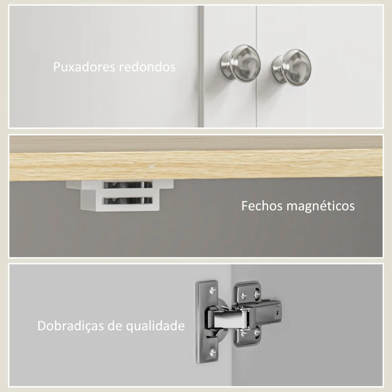 HOMCOM Armário de Cozinha Armário Alto de Cozinha Móvel Auxiliar de Cozinha com 4 Portas e Prateleiras Ajustáveis 60x30x183 cm Branco