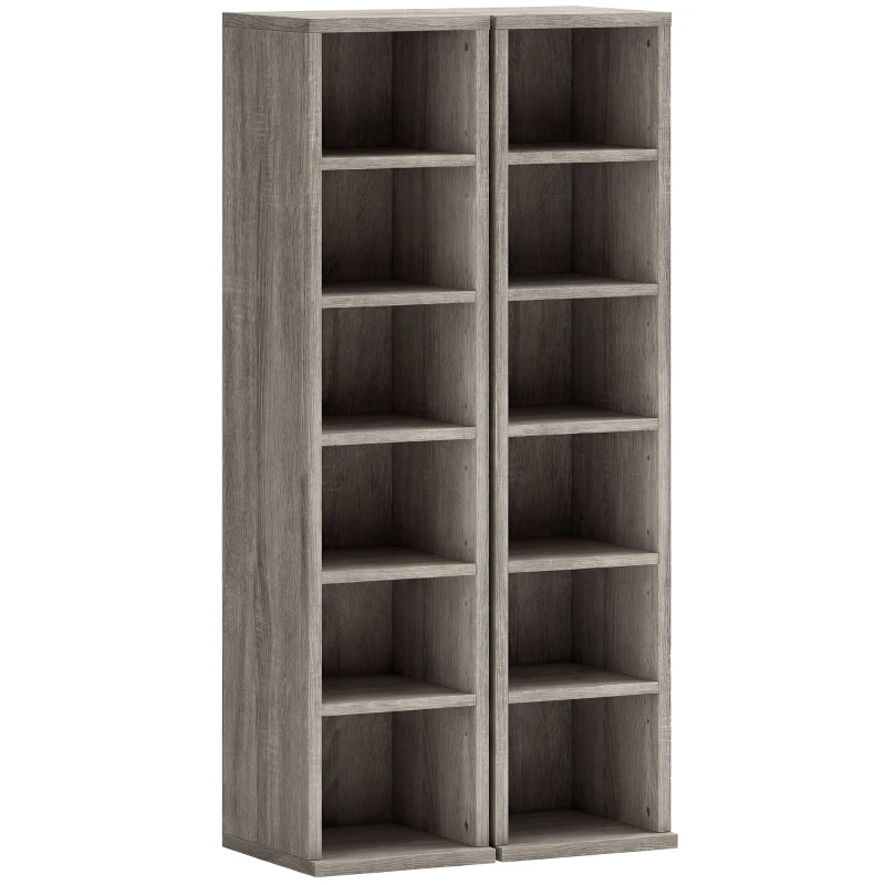 HOMCOM Lot de 2 étagères colonnes armoire de rangement CD-DVD 12 compartiments 21 x 22,5 x 88,5 cm capacité 204 CD gris