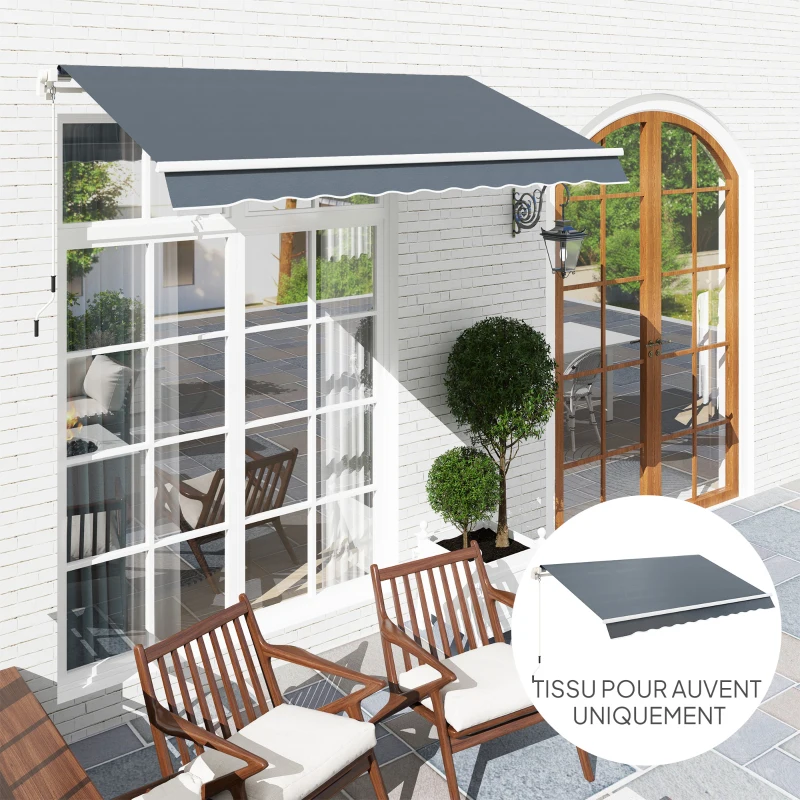 Outsunny Toile de Rechange Store Banne avec Lambrequin, Déperlante, Toile de Remplacement pour Store, Compatible 4 x 3 m, Gris