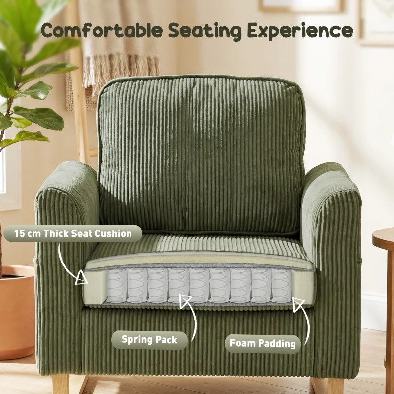 HOMCOM Accent Chair with Spring, Modern Industrial Armchair with Metal Legs for Livingroom Dark Green