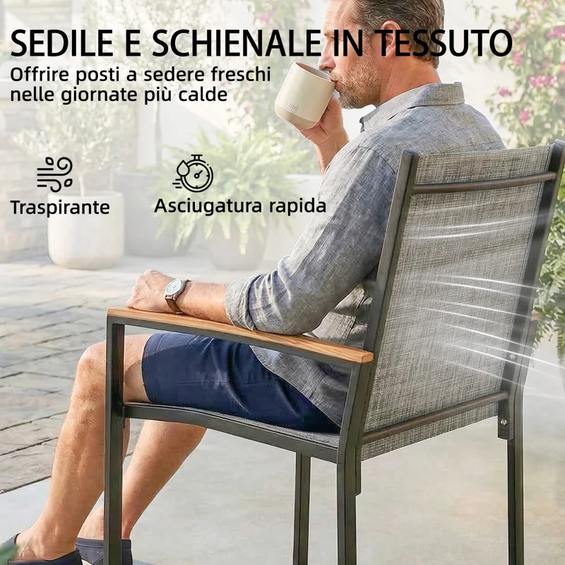 Outsunny Set Bistrò 3 Pezzi: Sedie in Rete e Tavolo, Grigio Misto.