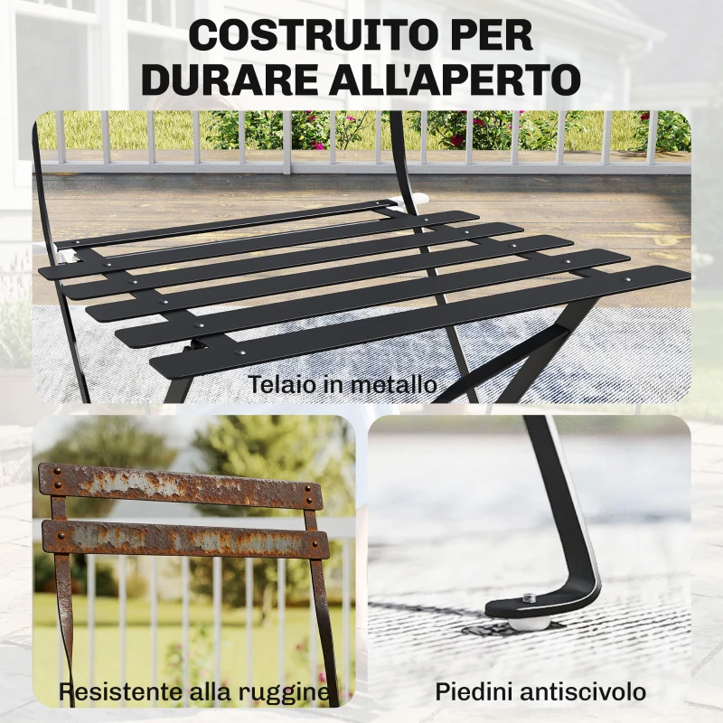 Outsunny Set di 2 Sedie da Giardino Pieghevoli con Seduta a Doghe