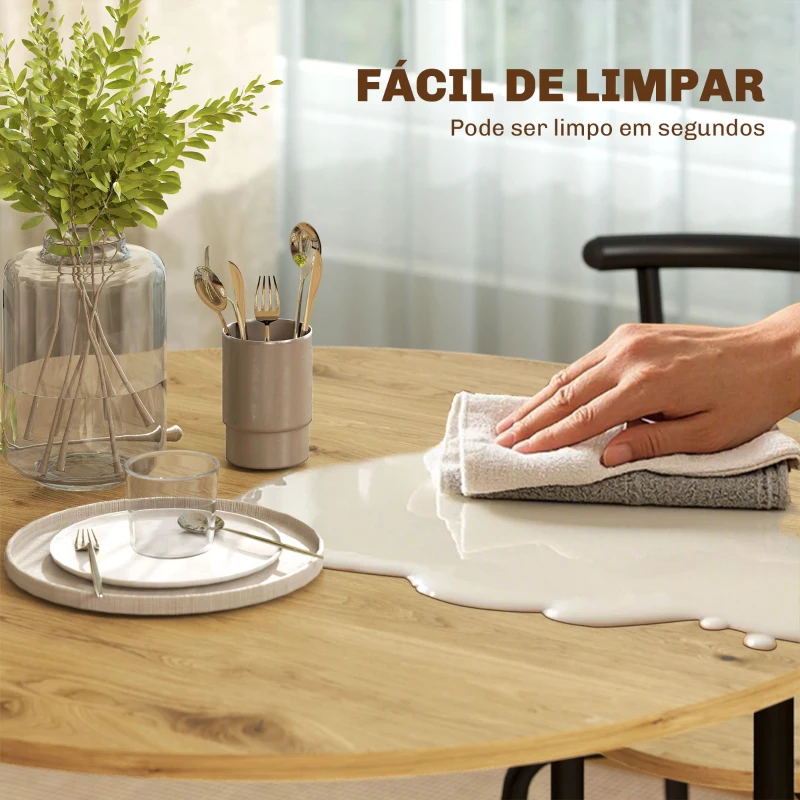 HOMCOM Conjunto de Mesa e Cadeiras de Refeição Mesa de Cozinha Redonda com 4 Cadeiras Estilo Industrial Madeira e Preto