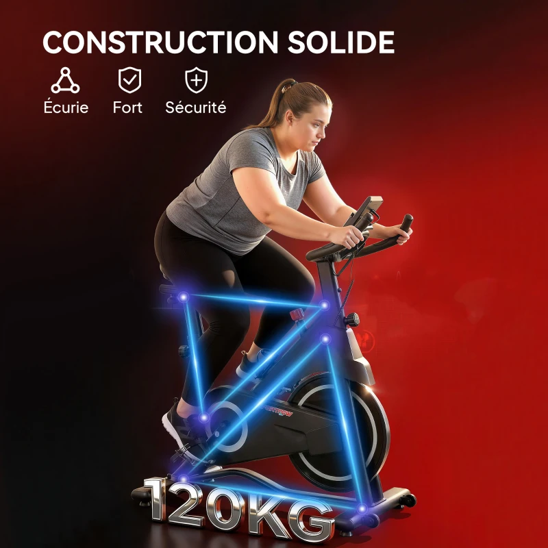 SPORTNOW Vélo d'Appartement, Vélo d'Exercice, Résistance Magnétique Réglable, Écran LCD, Siège Confortable, 108x51x116cm, Blanc