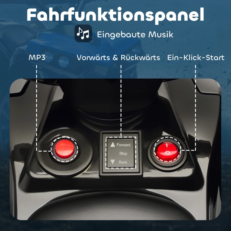 AIYAPLAY Kinder Quad Elektro 6V Kinderquad mit Vorwärts-, Rückwärtsfunktion, Musik, LED-Scheinwerfer Blau