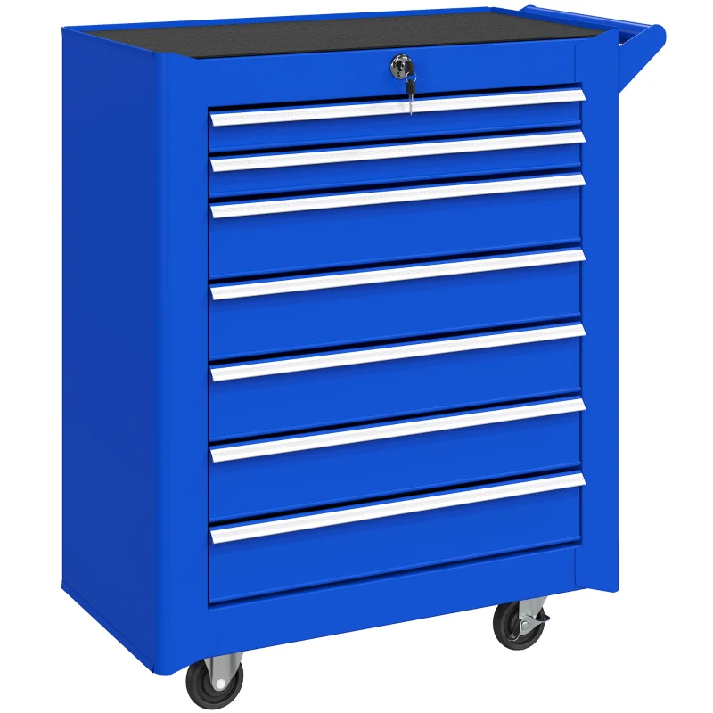 DURHAND Carrinho de Ferramentas com 7 Gavetas Carrinho de Oficina com Fechadura Pega 2 Rodas com Travão 69x33x75 cm Azul