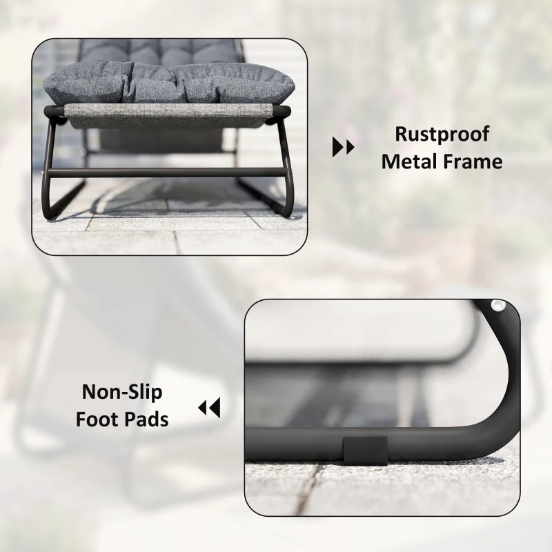 Outsunny Fotel wypoczynkowy zewnętrzny z podnóżkiem, poduszka 13 cm, antypoślizgowe nóżki, ciemnoszary