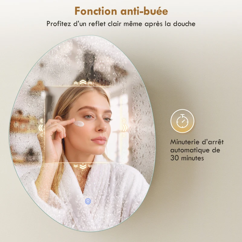 HOMCOM Armoire murale salle de bain avec miroir et éclairage LED, anti-buée, 3 températures de lumière, 50x14x70cm, blanc