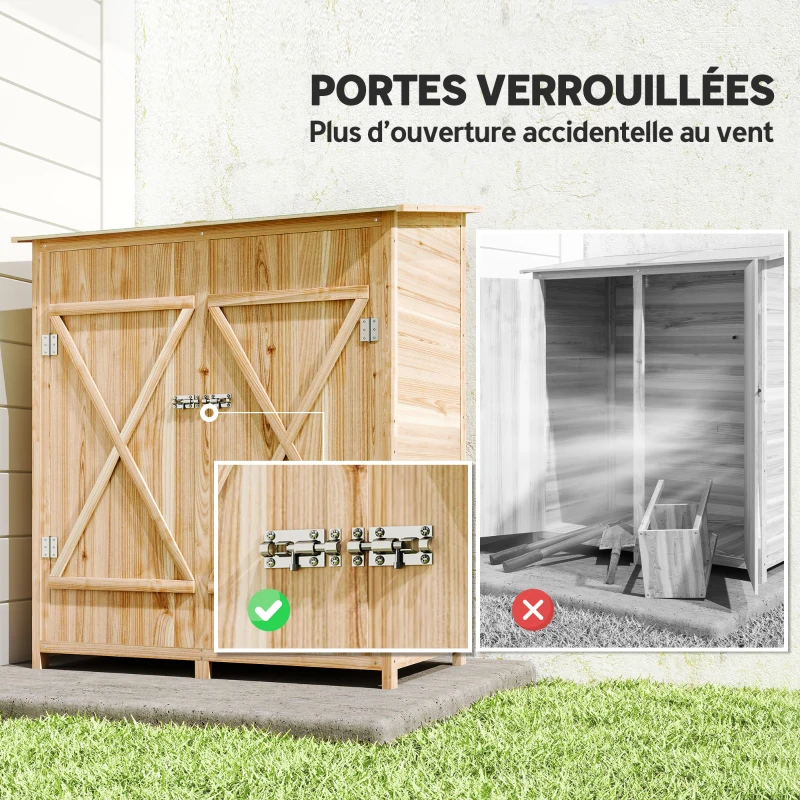 Outsunny Abri de jardin en bois armoire de jardin en bois avec table, toit en asphalte, 140 x 75 x 157 cm, effet bois naturel