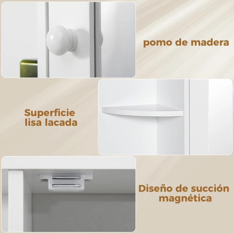HOMCOM Armario de Baño con Espejo, Armario de Pared con Puerta, Estantes Abiertos, Mueble de Baño Colgar para Cocina, Salón, 66x17x63 cm, Blanco
