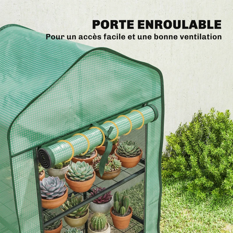 Outsunny Serre de jardin avec étagères 3 niveaux, serre de balcon, bâche renforcée PE, châssis en acier, 59 x 39 x 127 cm, vert
