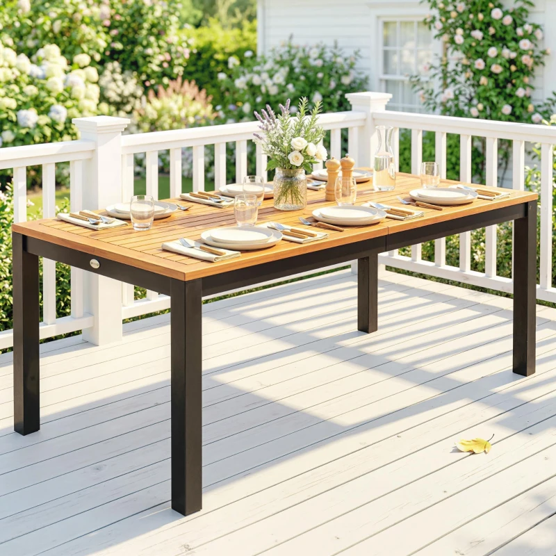 Outsunny Garten-Esstisch aus Holz für 6 Personen, Lamellenplatte, Schirmloch, 150x75x75 cm, Natur
