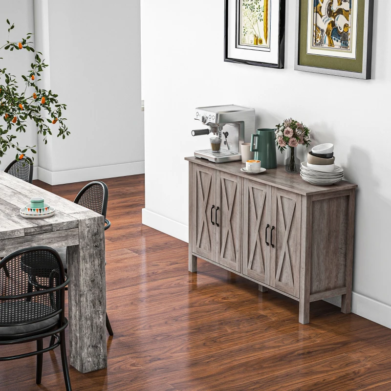 HOMCOM Mobiletto Multiuso stile Rustico con 4 Ripiani Portaoggetti Regolabili, in Legno, 120x37x75 cm, Grigio