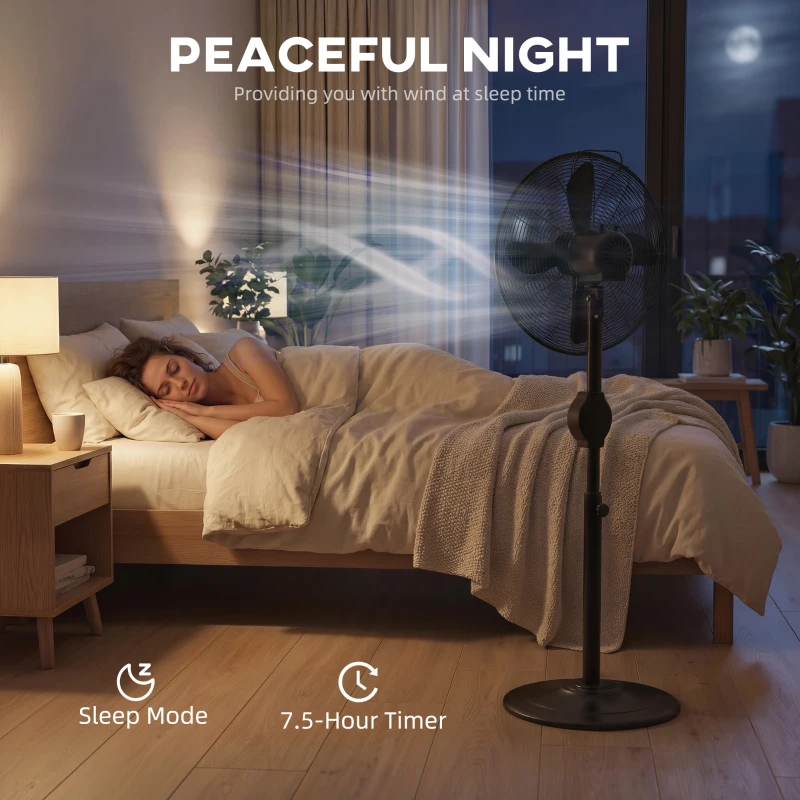 HOMCOM 41 cm Metal Pedestal Fan with Oscillating, Adjustable Height Black