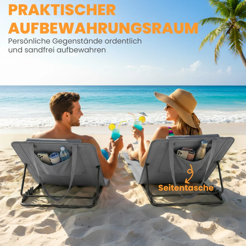 Outsunny 2er Set Strandmatte mit Verstellbarer Rückenlehne klappbar leicht Strandliege mit Kopfkissen Aufbewahrungstasche
