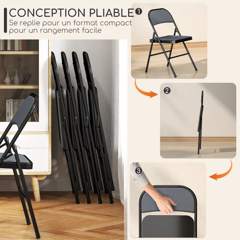 HOMCOM Lot de 4 chaises pliantes chaises de salle à manger portables cadre en acier 45 x 46 x 78 cm gris