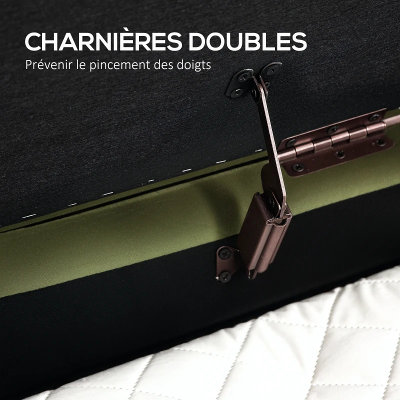 HOMCOM Banc de rangement, bout de lit en velours avec couvercle, pieds en métal, capacité 72 L, 108x44x43,5cm, vert foncé