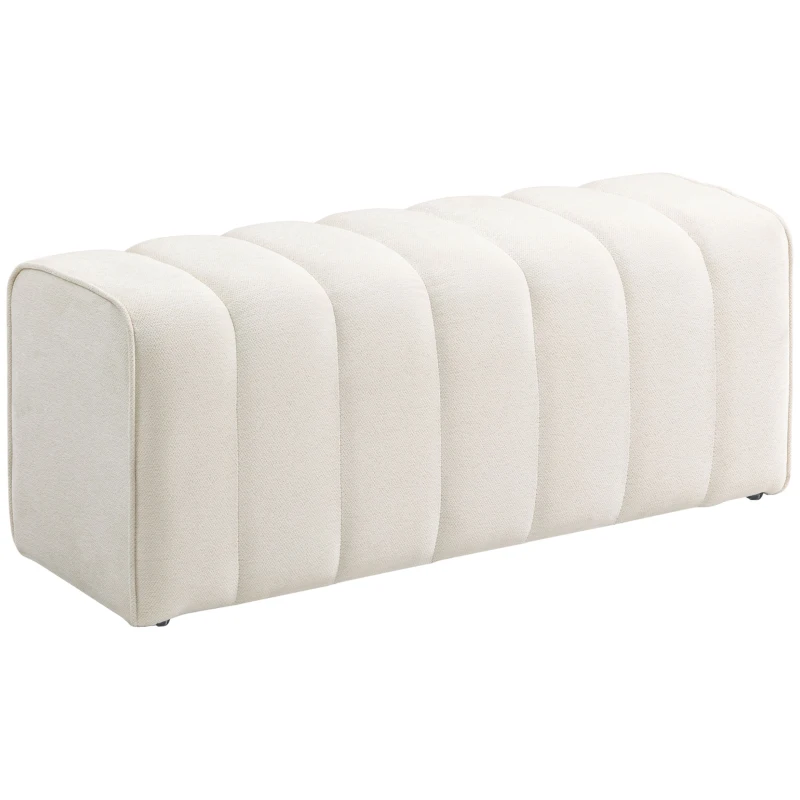 HOMCOM Banc bout de lit, banquette rembourrée, style moderne, ottoman en tissu aspect lin, 110 x 40 x 44 cm, crème