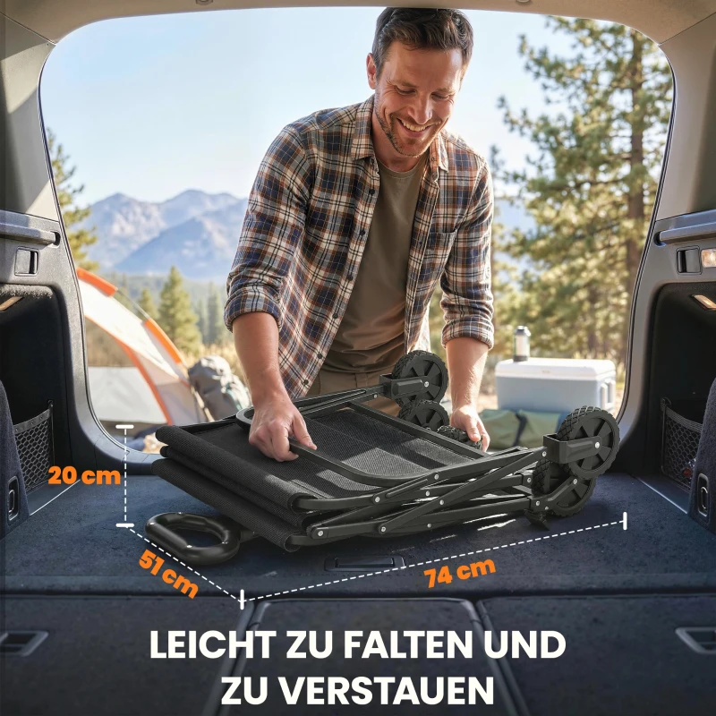 Outsunny Bollerwagen Faltbarer Handwagen Gartenwagen Transportwagen mit Griff Verstellbarer Griffhöhe Getränkehalter Schwarz