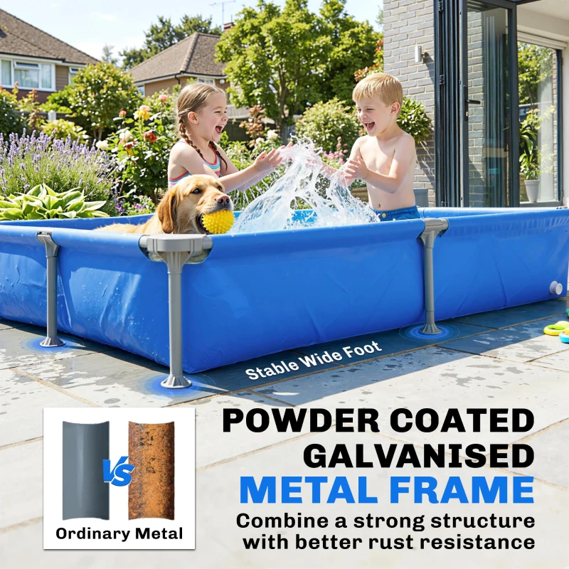 Outsunny Metal Frame Swimming Pool, Rectangular Above Ground Frame Pool with Repair Patch, 229 x 160 x 43 cm, Blue