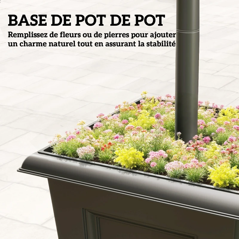 Outsunny Lampadaire solaire extérieur avec jardinière, lampadaire sur pied étanche, hauteur 160cm, pour jardin, cour, allée, noir