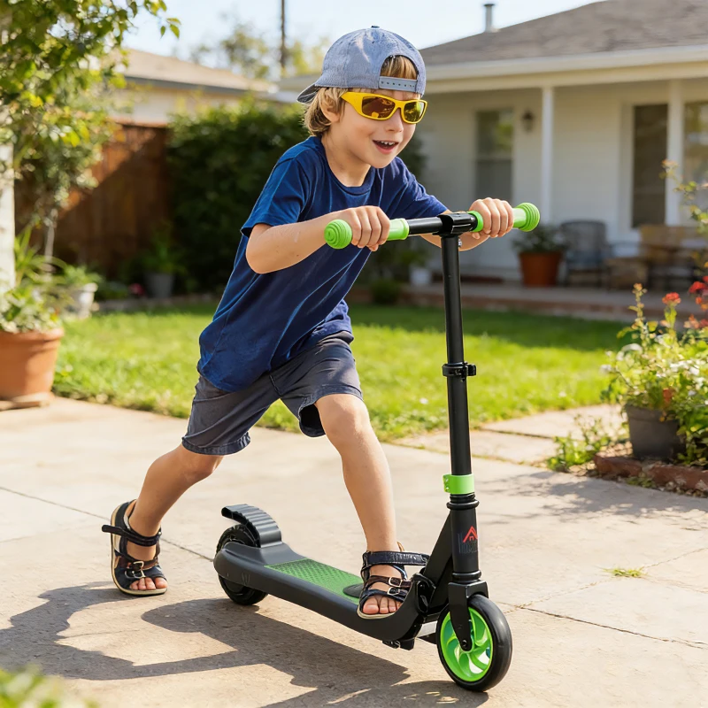HOMCOM Folding Electric Scooter with Brake, for Ages 6+ Years, 8km/h Maximum Speed, Green